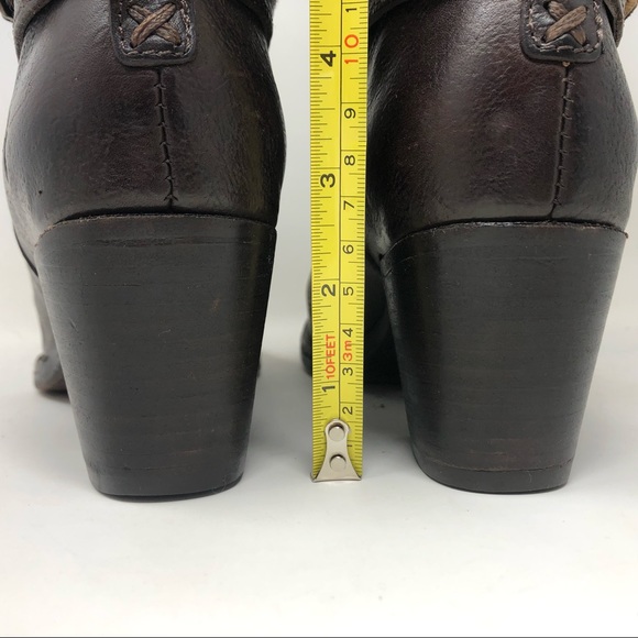 Frye Jane Chocolate Brown Tall Strappy Pull-On Chunky Heel Boots - Picture 9 of 11